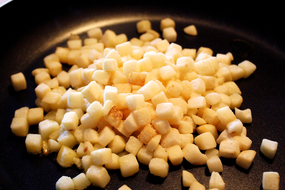 A bag of frozen hash browns, ready for cooking.